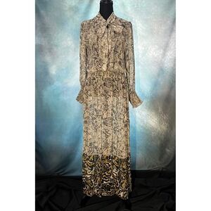 Anthropologie Conditions Apply Women Small Sheer‎ Animal Print Gold Maxi Dress